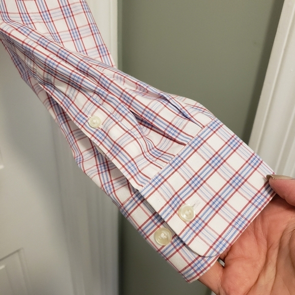 Lands' End Red/White/Blue Plaid Button Up Shirt Traditional Fit Size Large 16 - Picture 4 of 6